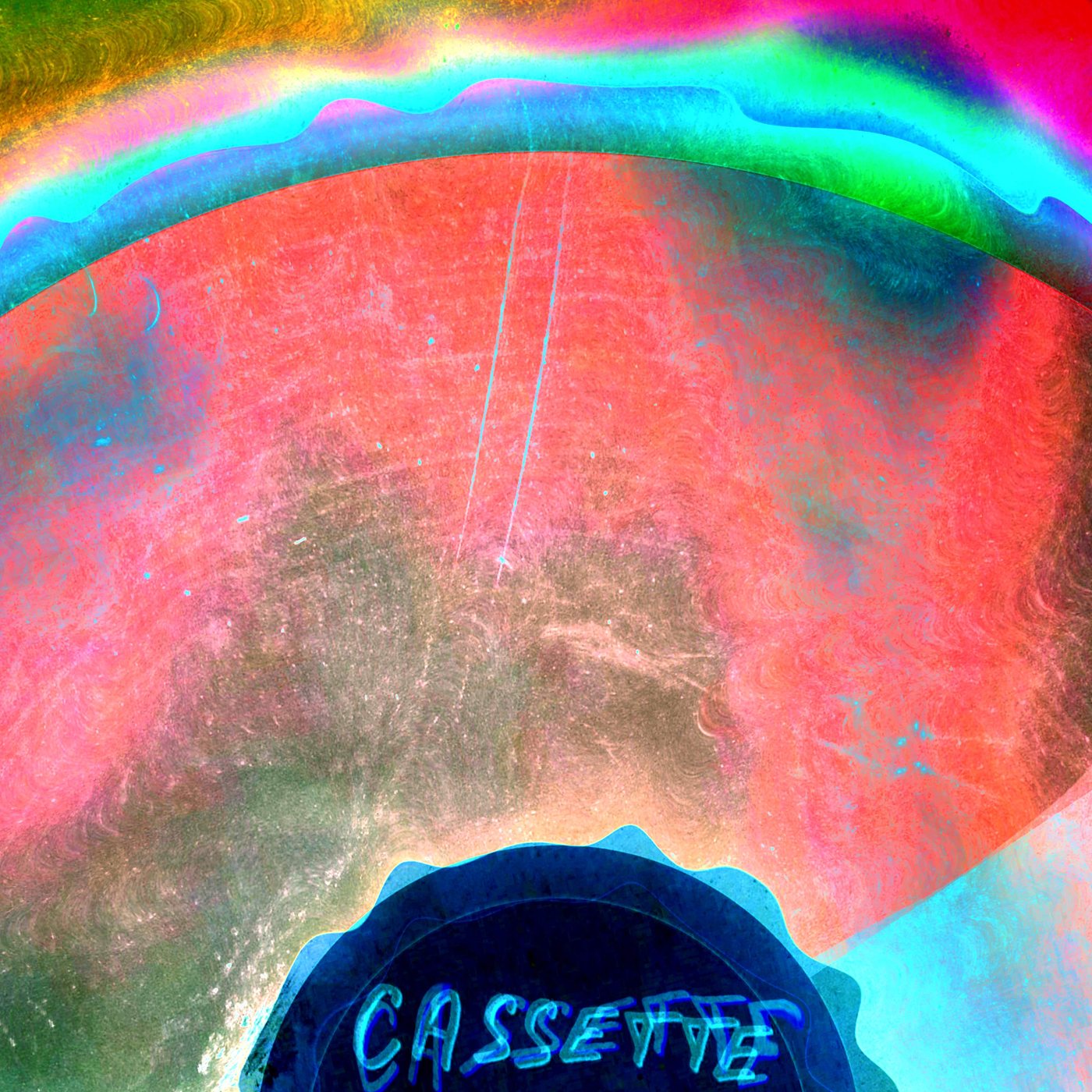 Abstract cassette artwork in hot pink, orange, and cyan
